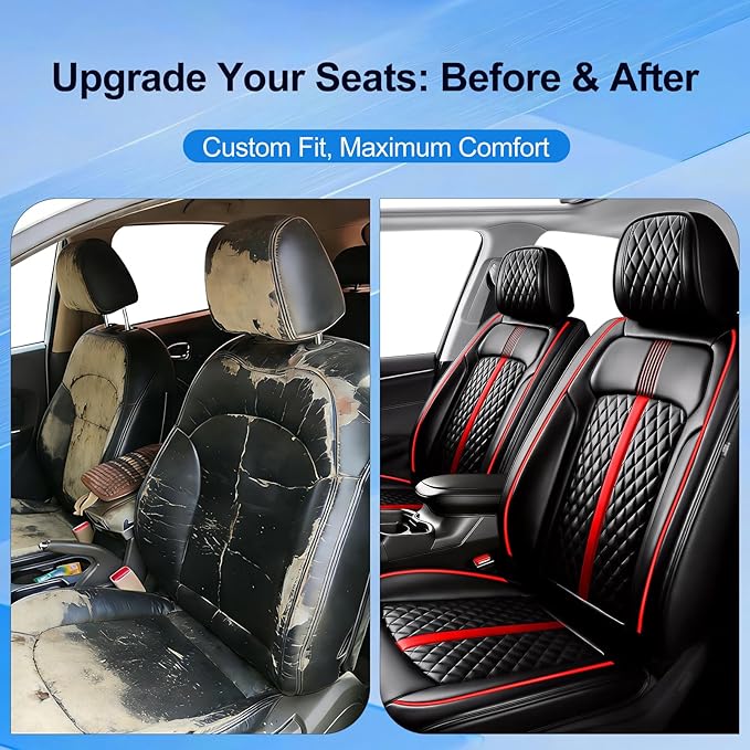 Fit HR-V Car Seat Covers (Front Pair) for Select Honda HRV 2016-2026 LX/EX/EXL/Sport - Full Coverage Leather, Airbag Compatible, Waterproof & All Weather Seat Cushion Protector, Redline