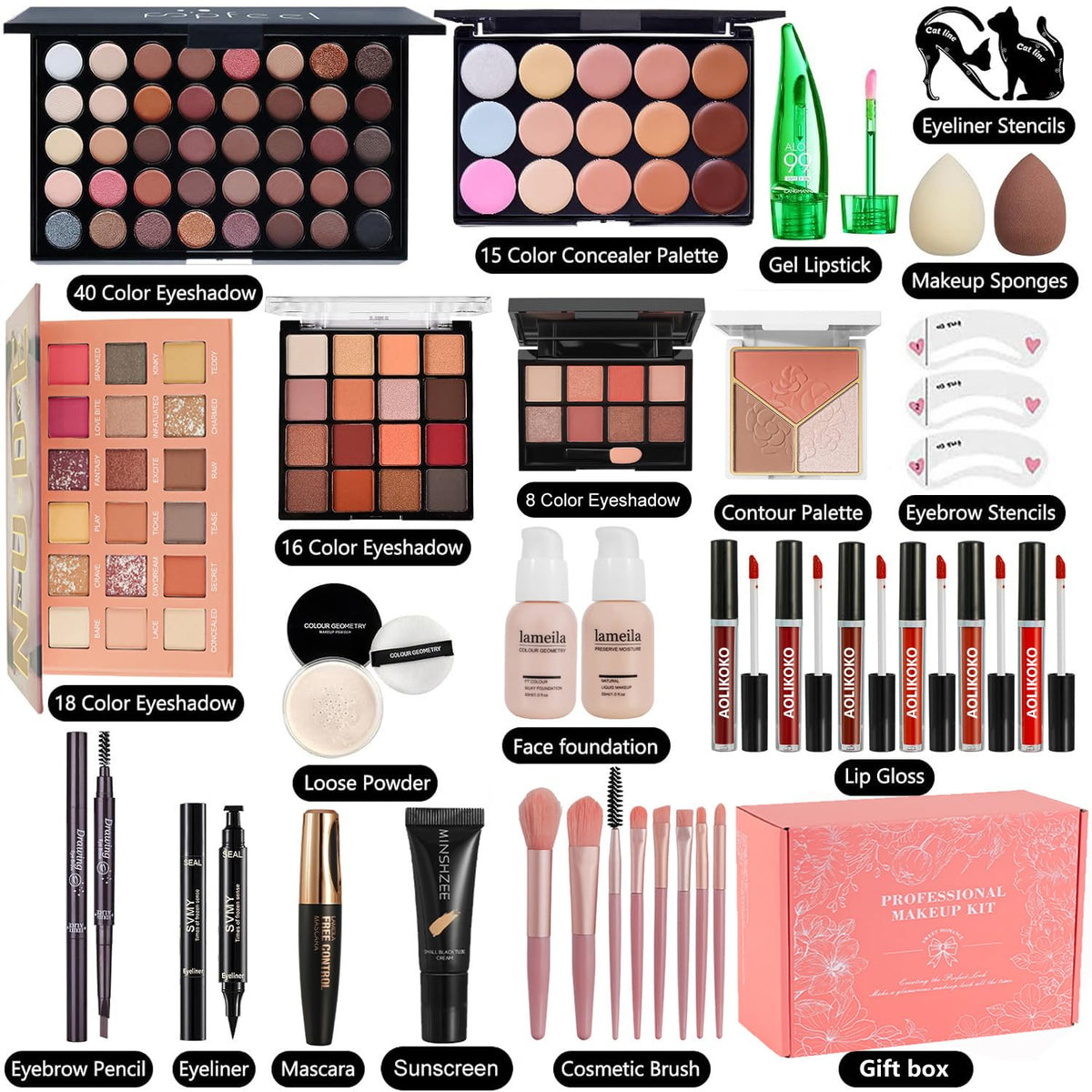 All in One Makeup Kit for Women Full Kit,Makeup Set for Women, Includes Eyeshadow Palette/Foundation/Lipstick/Eyeliner/Mascara/makeup Brush,Makeup Gift Set for Christmas & Birthday&Holiday&Everyday.