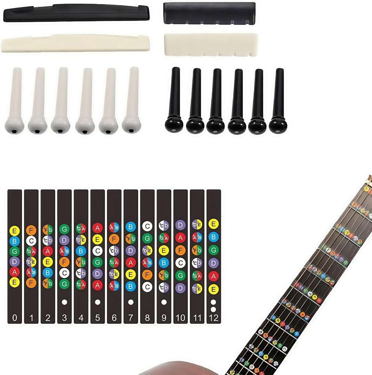 Guitar Repairing Maintenance Tool Kit 72Pcs Guitar Repair Kit Including Guitar Strings, Plectrums, Bridge, Guitar Code For Acoustic Electric Guitar Bass Ukulele