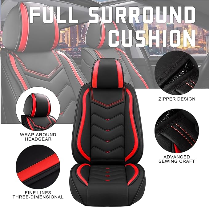 CTDS Car Seat Covers for Honda Accord 2000-2026, Stylish Sport Seat Cover, Premium Nappa Leather Car Seat Cover. Automobile Seat Covers Sets.(Standard 2 Seats/Black Red)