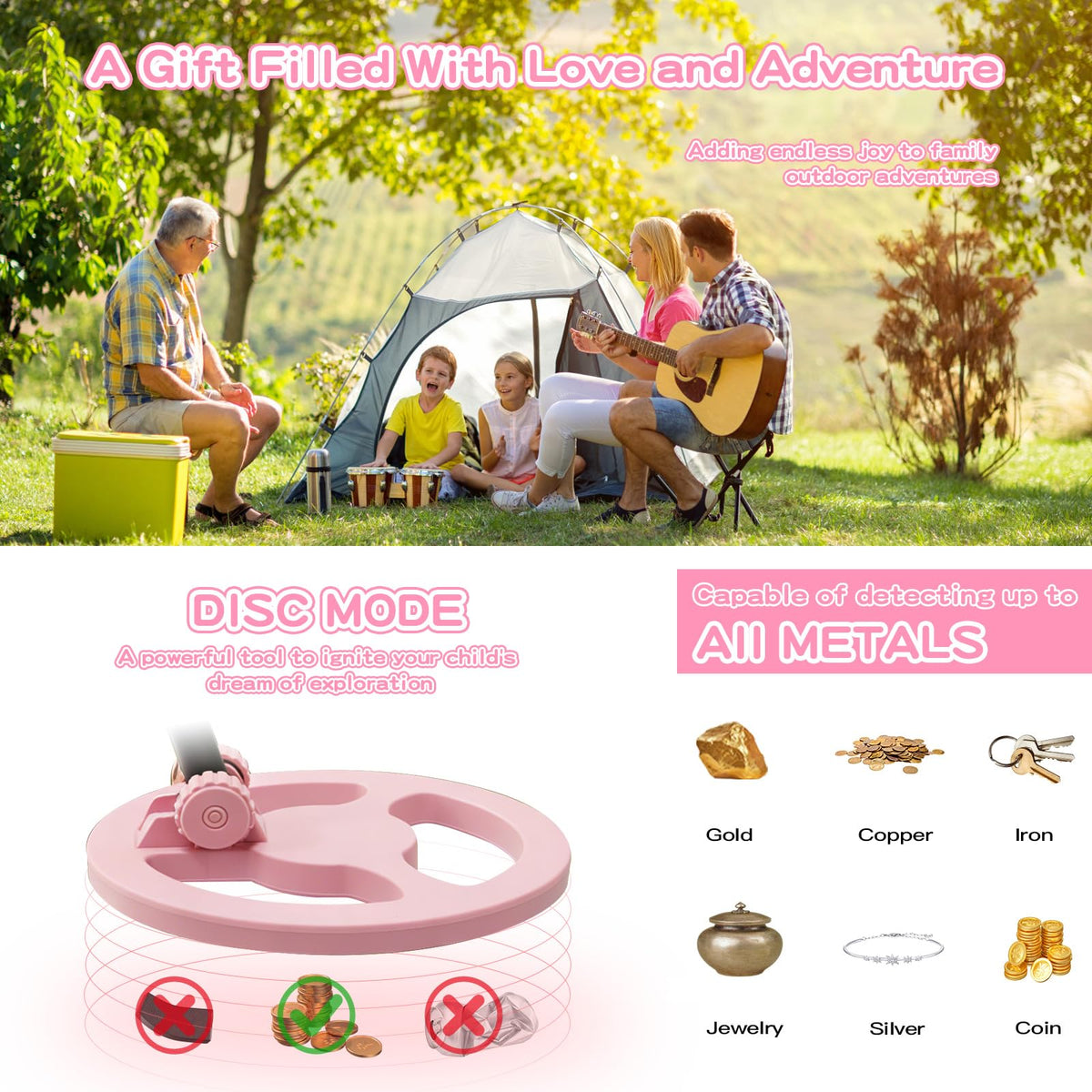Metal Detector for Kids,0.88lbs Treasure Hunter,Pink Set