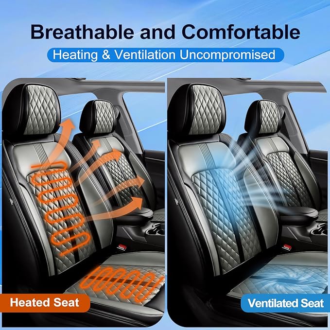 Fit Prologue Car Seat Covers for Select Honda Prologue 2024-2026 - Premium Full Coverage Leather, Airbag Compatible, Waterproof & All Weather Seat Cushion Protector, Front Pair Black+Gray