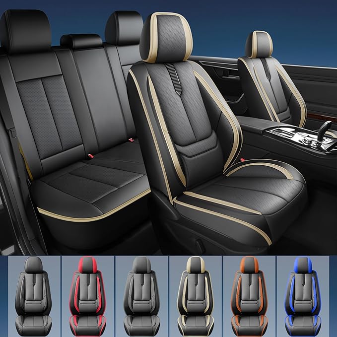 Fit Outback Car Seat Covers for Subaru Outback 2010-2024 2025 2026 -Upgraded Premium Waterproof & Breathable Leather,Airbag Compatible,All-Weather Seat Cushion Protector,2 Front/Black-Beige