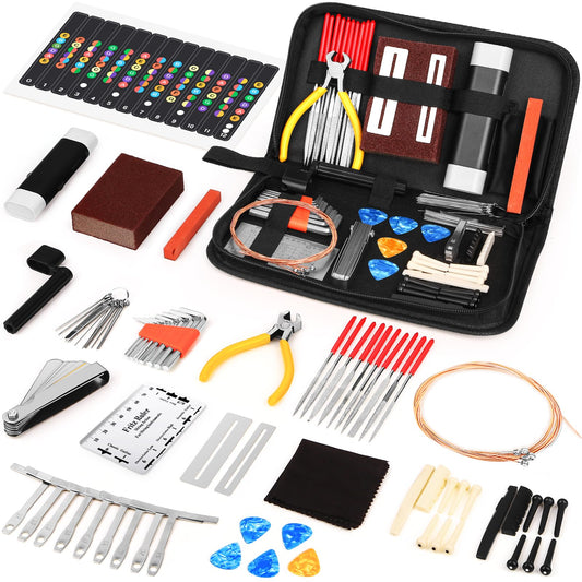 72PCS Guitar Tool Kit Repair Maintenance Accessories Guitar Parts Set with Carry Bag Guitar Care For Electric Acoustic Guitar Ukulele Bass Banjo