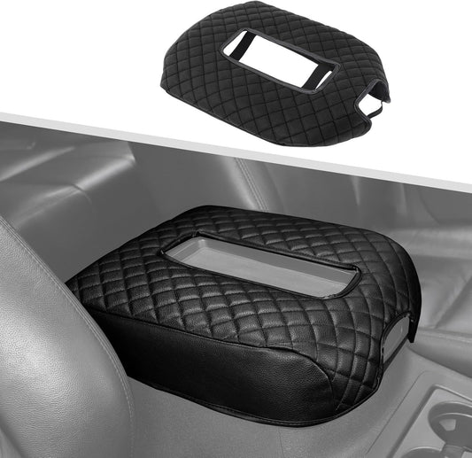 Jimen Car Center Console Cover Pad Fit for Chevy Silverado/Avalanche/Tahoe/Suburban 2007-2013, Leather Armrest Cover Fit for GMC Yukon 2007-2013 (Black)