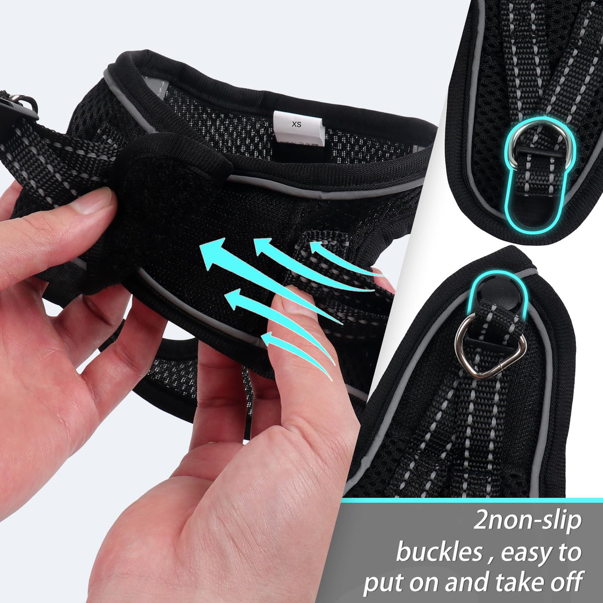 Dog Harness for Small Dogs, Small Dog Harness and Leash Set, Honeycomb Grid, Reflective Lightweight Harness & Anti-Twist Pet Lead (Multi Color, XS-Black)
