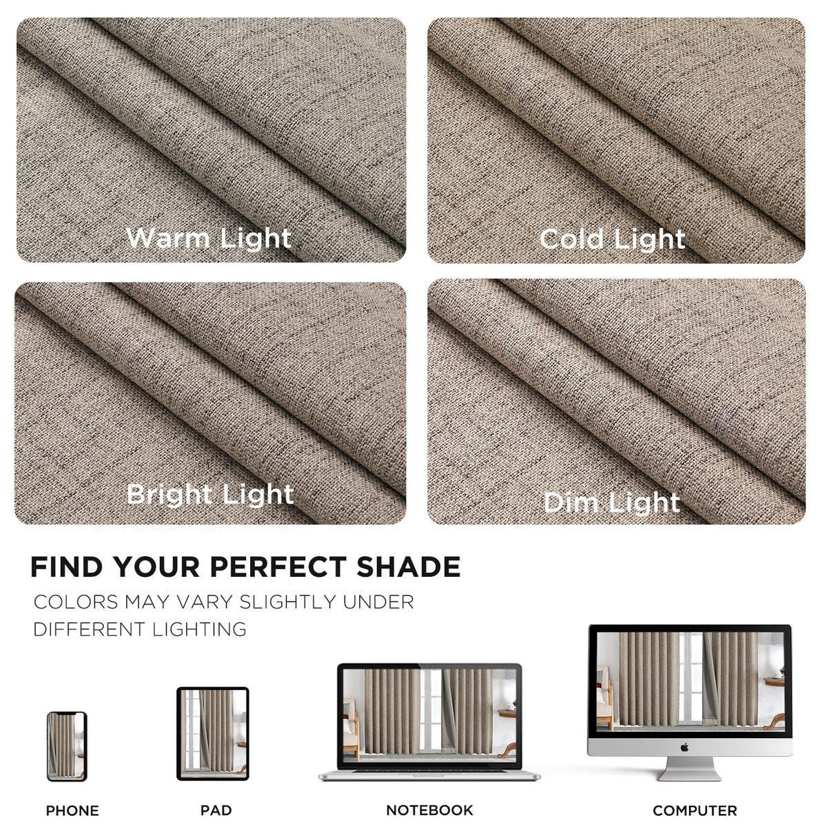 Joydeco 100% Blackout Curtains for Bedroom，Natural Linen Curtains, Thermal Insulated Linen Light Blocking Drapes, Rod Pocket & Back Tabs, Darkening Privacy for Living Room, 52" W x 96" L (Pack of 2)