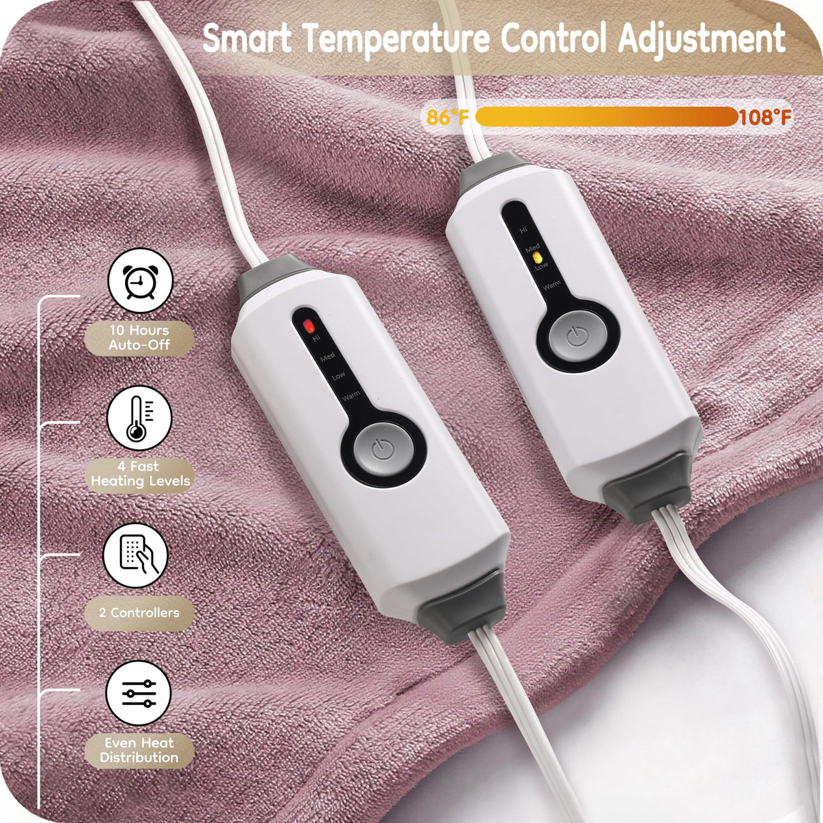 LaffyLo Electric Heated Blanket Queen Size 84" x 90", Soft Flannel Heating Blanket with Dual Controls, 4 Heat Settings, 10-Hour Auto Shutoff, Overheat Protection, Machine Washable, Purple