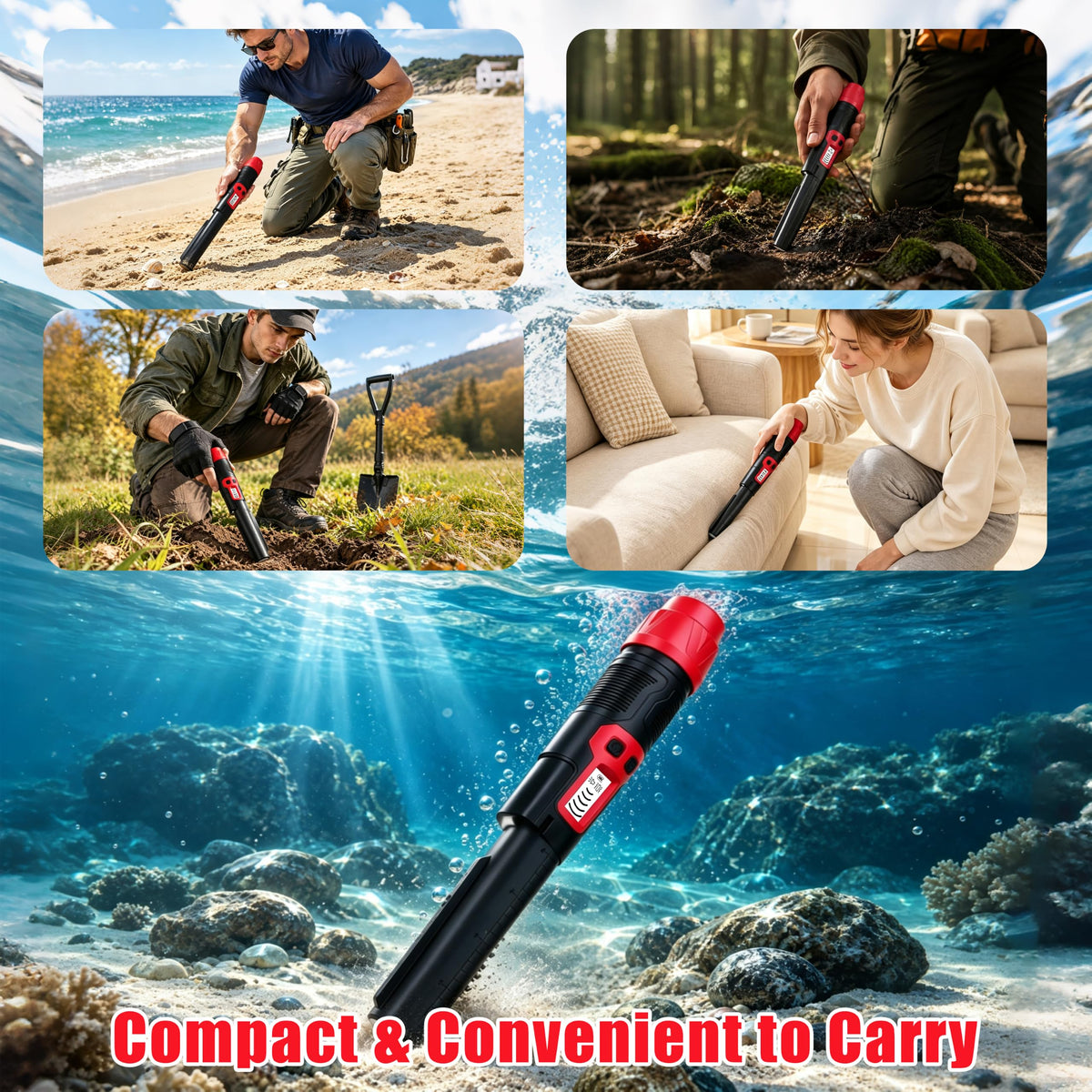 Metal Detector Pinpointer Wand with LCD Screen 360° Detection 3 Alert Modes