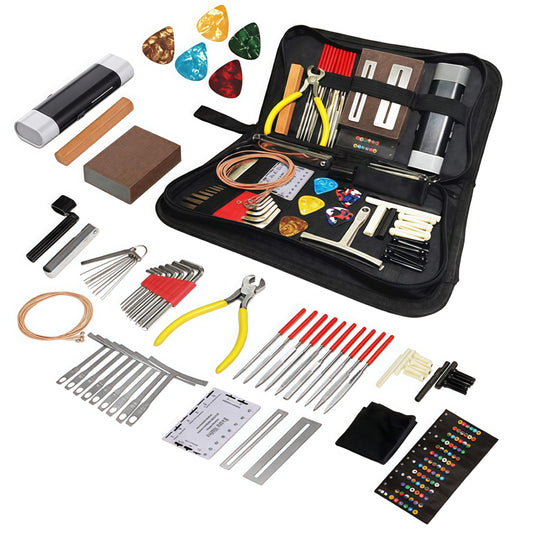 Guitar Repairing Maintenance Tool Kit 72Pcs Guitar Repair Kit Including Guitar Strings, Plectrums, Bridge, Guitar Code For Acoustic Electric Guitar Bass Ukulele