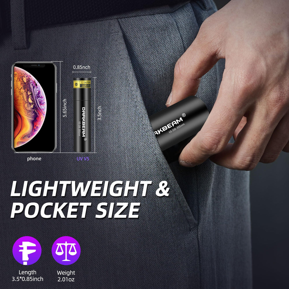 DARKBEAM Flashlight UV Black Light 395 NM, Mini but Powerful USB- C