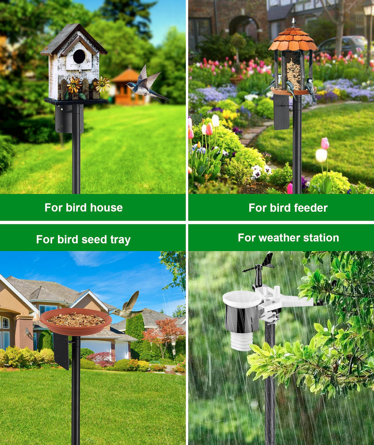 Heavy Duty Bird Feeder Pole - 109 Inch Adjustable 1 Inch Metal Bird House Pole with 14” Deep Auger Base | Outdoor Mount Kit for Bluebird Houses, Hummingbird Feeders, Smart Bird Feeder with Camera