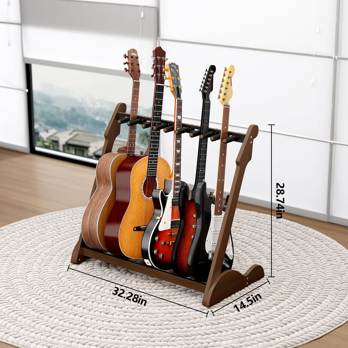 Bamboo Multi Guitar Stand, Guitar Rack for Multiple Guitars(Walnut-B)