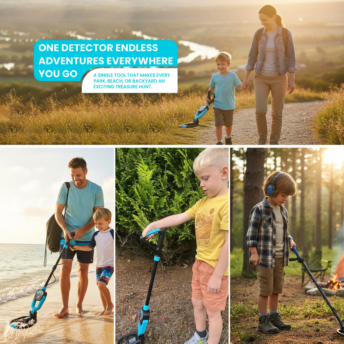 RIPTIC Metal Detector for Kids – Lightweight Kids Metal Detector with Adjustable Stem, LED Depth Display, Waterproof Search Coil, Shovel, Rake & Carry Bag – Outdoor Treasure Hunting Kit