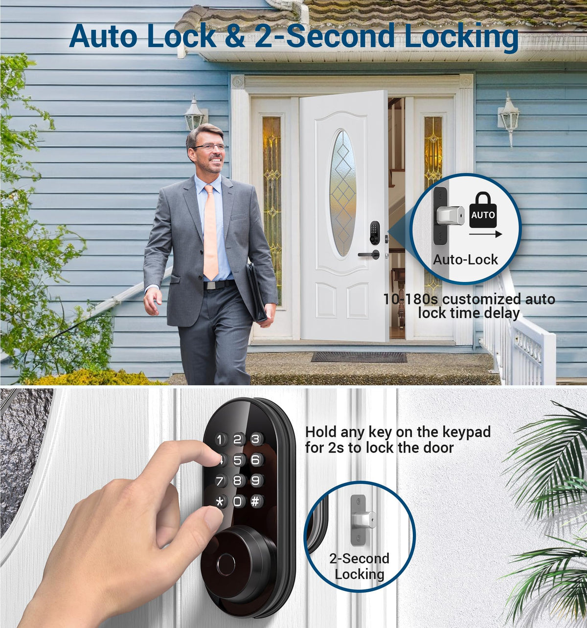 TEEHO TE342 Fingerprint Smart Keyless Entry Door Lock with Keypad, Bluetooth App Remote Control - Electronic Deadbolt for Front Door - Auto Lock - Matte Black