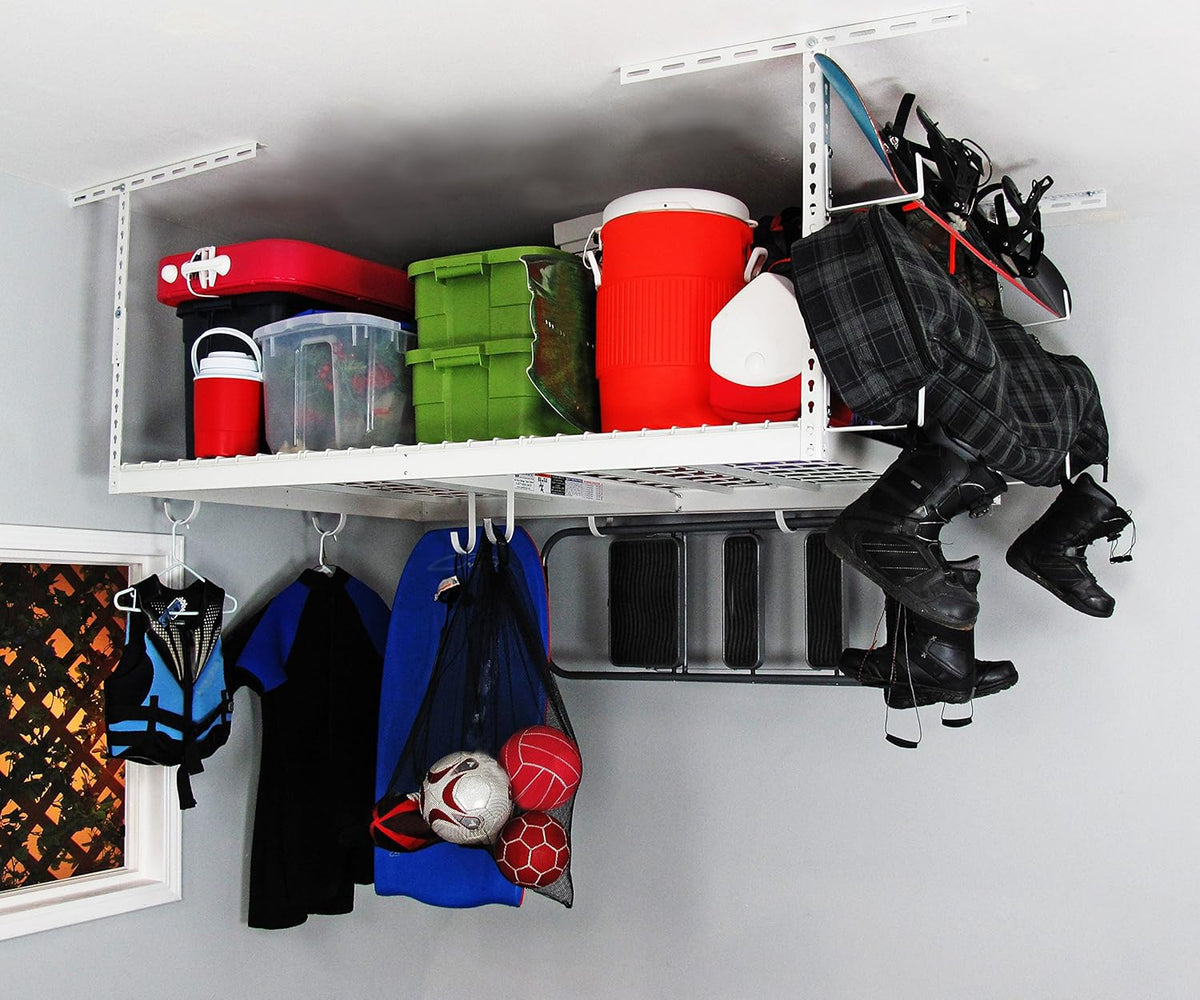 SafeRacks 4x6 Overhead Garage Storage Rack - Heavy Duty Steel Ceiling Mount Storage Shelves with 500 lb Capacity - Adjustable, Garage Overhead Storage, 12"-24" 2 Pack