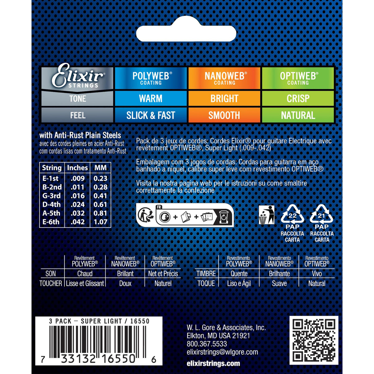 Elixir Strings - Nickel Plated Steel Electric Guitar Strings with OPTIWEB Coating - Elixir Electric Guitar Strings - 3 Pack, Super Light 9-.42