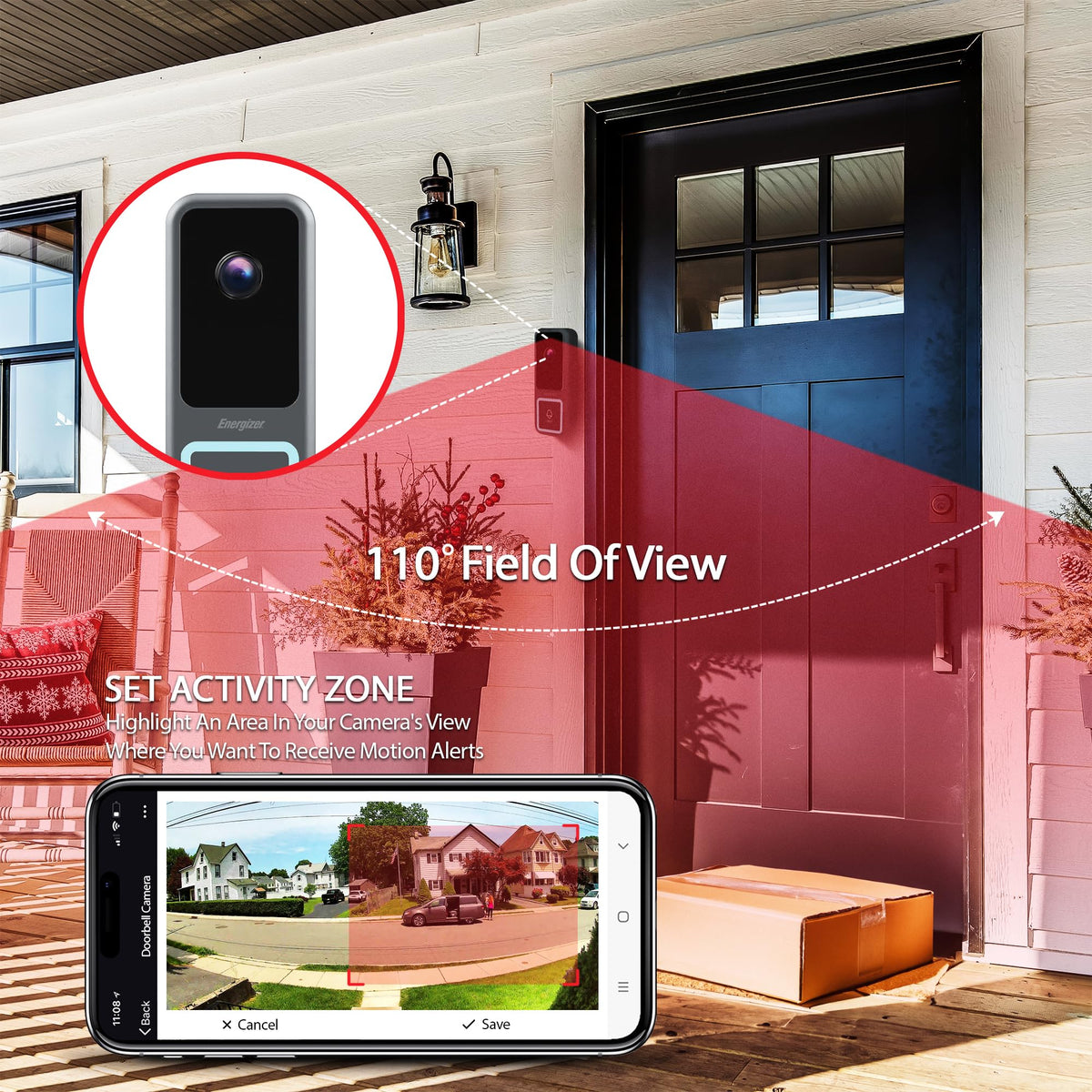 Energizer Smart Doorbell & Chime, Wired 1080p Video Doorbell Security Camera, 2-Way Audio, Night Vision, Cloud & Card Storage, Works with Alexa & Google Home, Motion Sensor, Requires Existing Wires