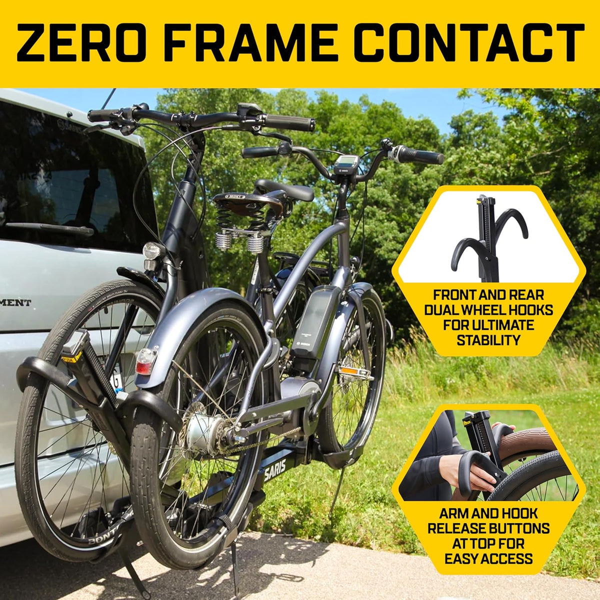 Saris SuperClamp G3 2-Bike Hitch Rack – Lightweight Platform Bike Carrier for Car, SUV, Truck – Tilting Design, Secure Wheel Clamping, Fits Road, Mountain, E-Bikes – 1.25" and 2" Hitch Receiver