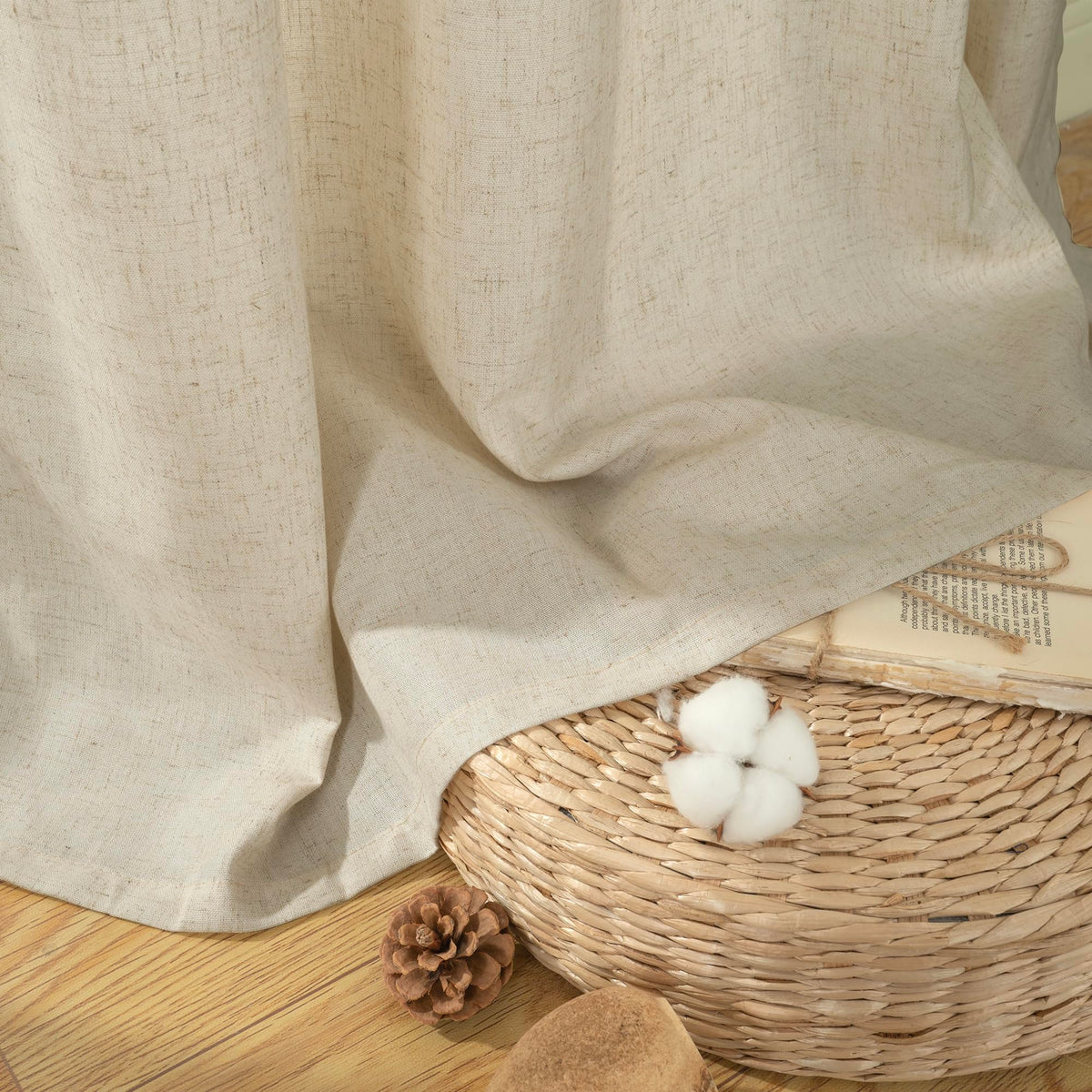 YoungsTex Burlap Linen Curtains with Grommet 84 Inch Length for Living Room, Natural Tan Light Filtering Drapes Privacy Semi Sheer for Farmhouse Bedroom, 2 Panels, 52 X 84 Inch