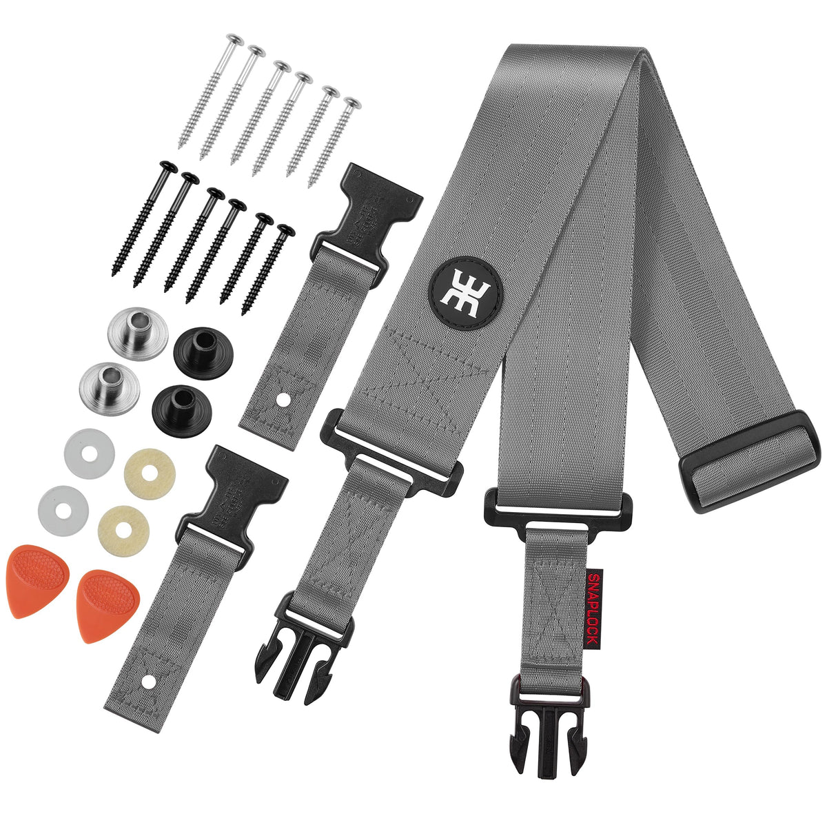 Amumu SNAPLOCK Pro Guitar Strap - Quick-Release Buckle, Screw Fasten Ends, Quick-Fetch Pick Holder, Adjustable 38"-57", Fits Bass, Electric Guitars, Gunsmoke Gray