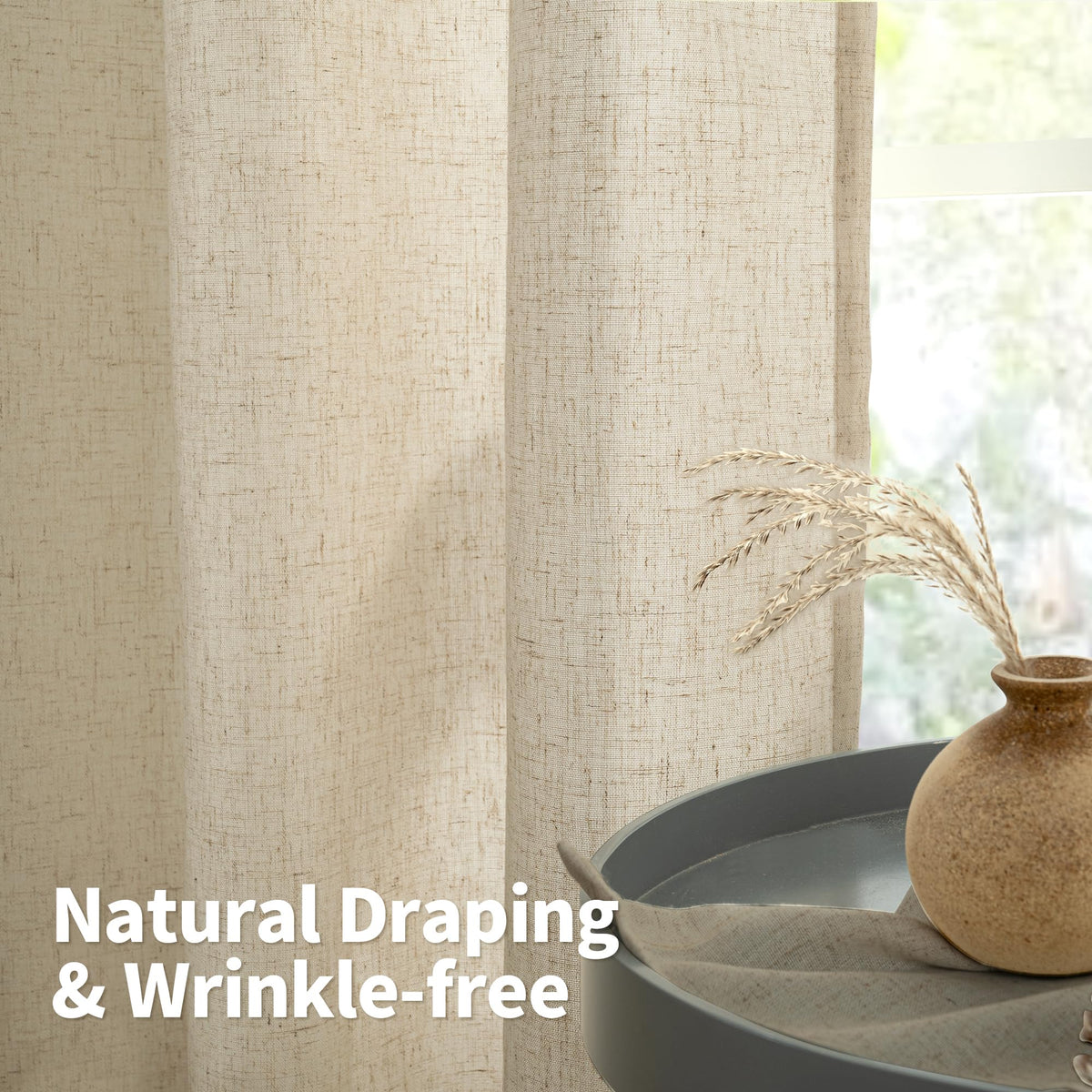 YoungsTex Burlap Linen Curtains with Grommet 84 Inch Length for Living Room, Natural Tan Light Filtering Drapes Privacy Semi Sheer for Farmhouse Bedroom, 2 Panels, 52 X 84 Inch