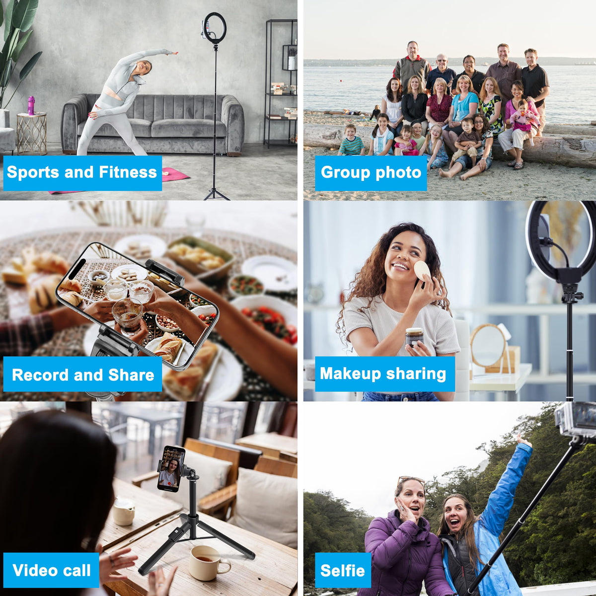 BZE 62 inches Extendable Selfie Stick Tripod with Wireless Remote & Phone Holder, Portable Aluminum Alloy 3 in 1 Stand for Group Photos, Vlogging & Travel Compatible with All Smartphones