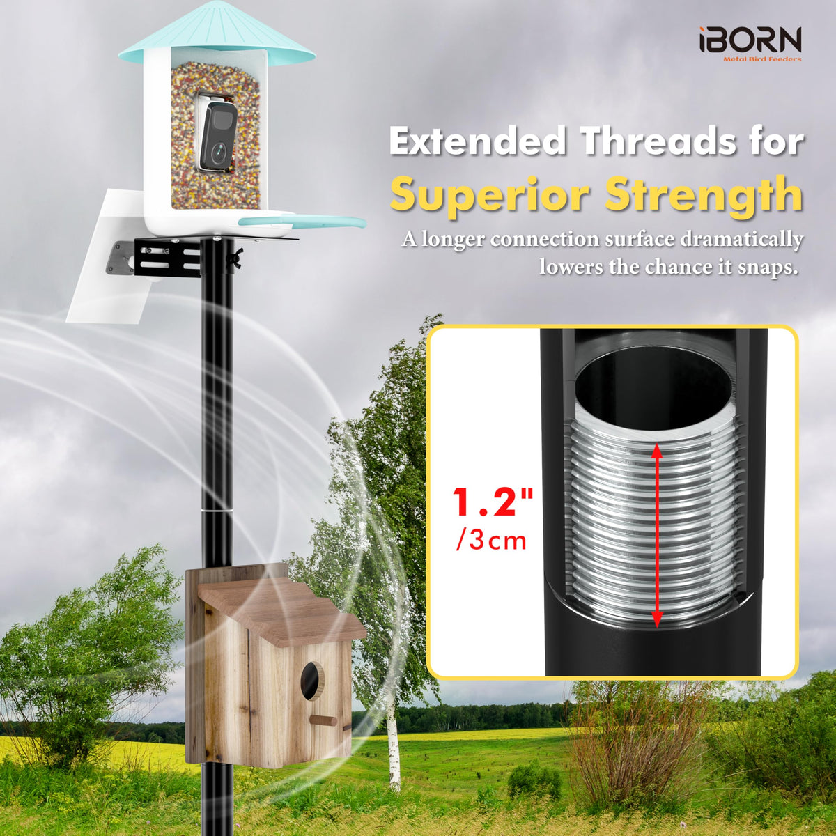iBorn Camera Bird Feeder Pole 3in1 Compatible Bird Feeder Poles for Outdoors Heavy Duty,59inch Adjustable Height Bird House Pole Mount Kit Bracket Universal for Smart Feeder/Birdhouse