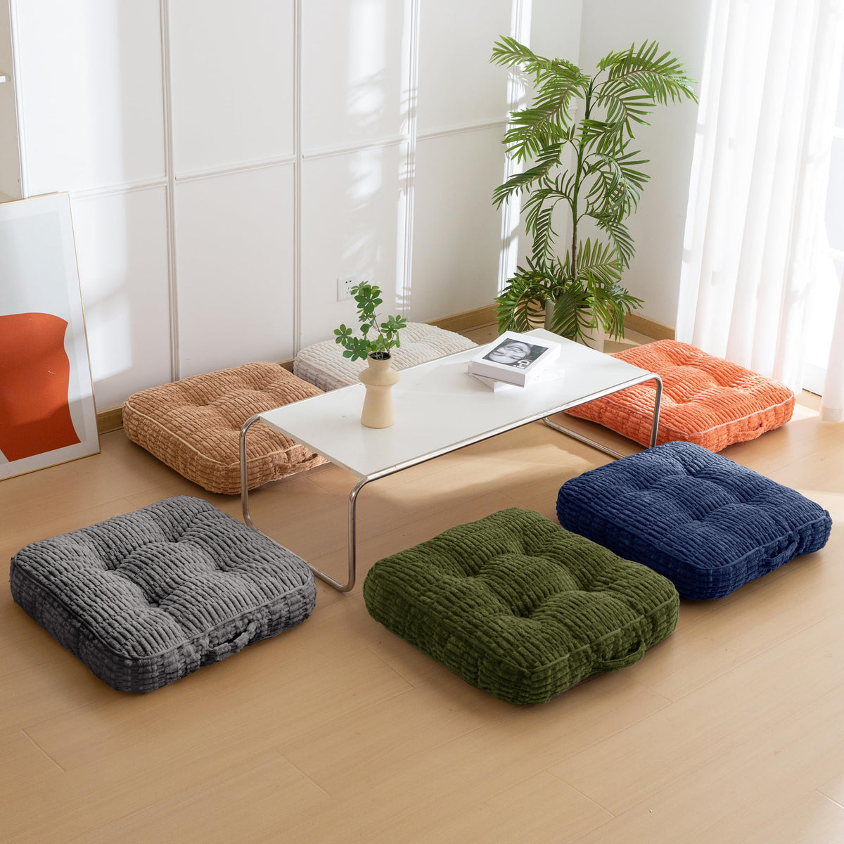 HIGOGOGO Floor Pillow Cushion for Adults, Meditation Cushion Pillow, Blended Corduroy Cover, Large Square Floor Sitting for Tatami Living Room or Yoga, 22x22 Inch, Coffee