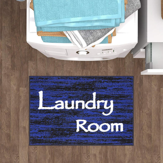 Ottomanson 26" x 35" Laundry Room Rug - Non-Slip Mat for Laundry & Mudroom - Durable, Stain-Resistant, and Easy to Clean - Perfect for High-Traffic Areas - Runner Rug for Entryway Bathroom, Navy