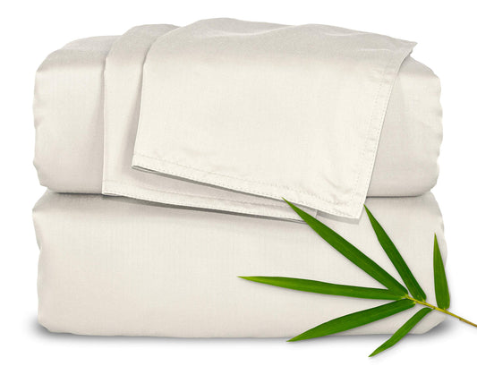 Pure Bamboo Queen Sheets, Genuine 100% Organic Viscose Derived from Bamboo Bed Sheet Set, Luxuriously Soft & Cooling, Double Stitching, 2 Year Quality Promise (Queen, Ivory)