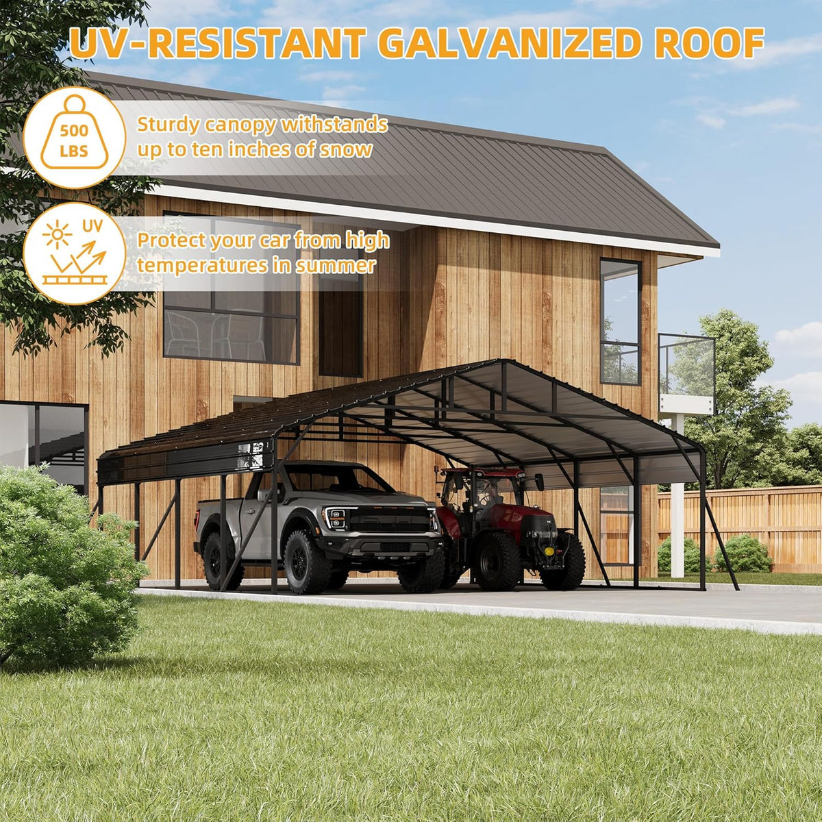20' x 20' x 8.5' Heavy Duty Metal Carport with Galvanized Steel Roof, Steel Carport Kits Outdoor with Metal Roof, Galvanized Car Shelter for Tractors, Pickup, Boat, Car