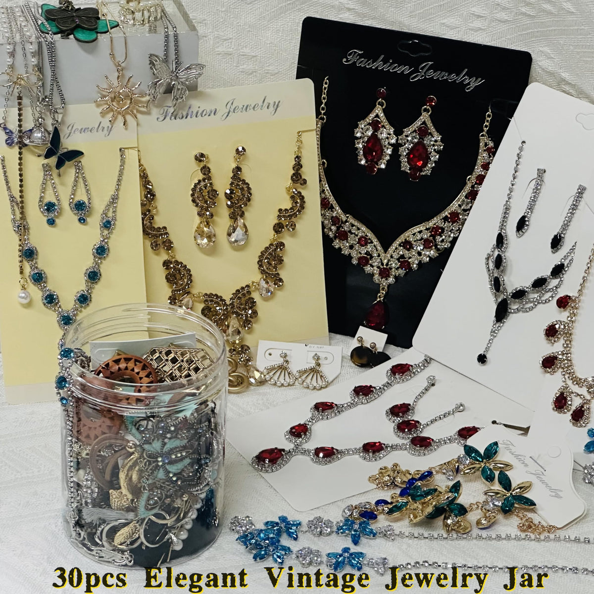 Mystery Jewelry Jar for Women, Gothic Witchy Jewelry Gift Set(Goth Boho Mixed Punk Everyday Necklaces,Earrings, Rings,Bracelets/Bangles),Unique Alternative Fashion Romantic Present for Her(Elegant Vintage Style - 25+Pcs)