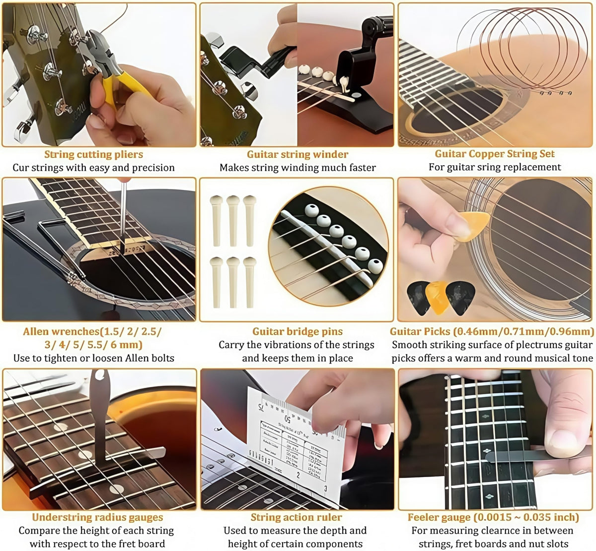 Guitar Repairing Maintenance Tool Kit 72Pcs Guitar Repair Kit Including Guitar Strings, Plectrums, Bridge, Guitar Code For Acoustic Electric Guitar Bass Ukulele