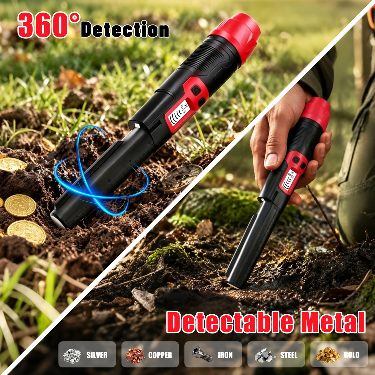 Metal Detector Pinpointer Wand with LCD Screen 360° Detection 3 Alert Modes