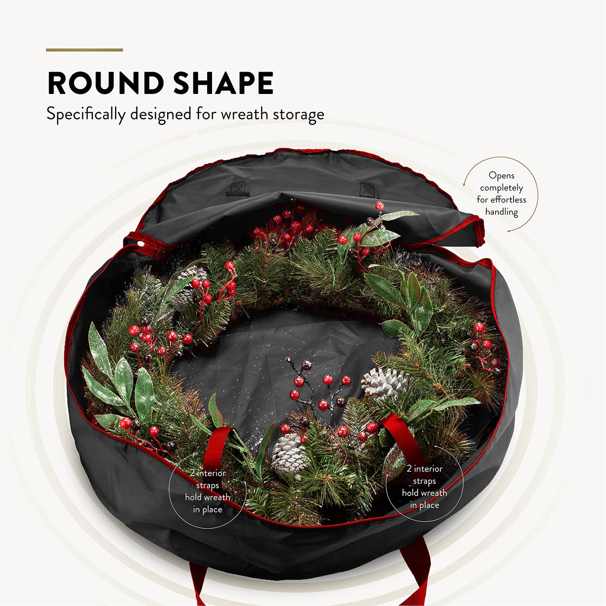 ZOBER 2 Pack Oxford Christmas Wreath Storage Container 30 Inch - Wreath Bag for Artificial Wreaths Box - Waterproof Fabric, Dual Zippered Wreaths Storage Bag With Strong Durable Handles - Black