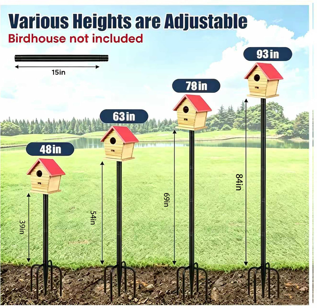 Smart Bird Feeder Pole Stand, 79 Inch Heavy Duty Bird House Pole for Outdoors Adjustable Mounting Pole for Smart Bird Feeder with 1 Inch Dia Bird Feeder Post Weather Station, Black