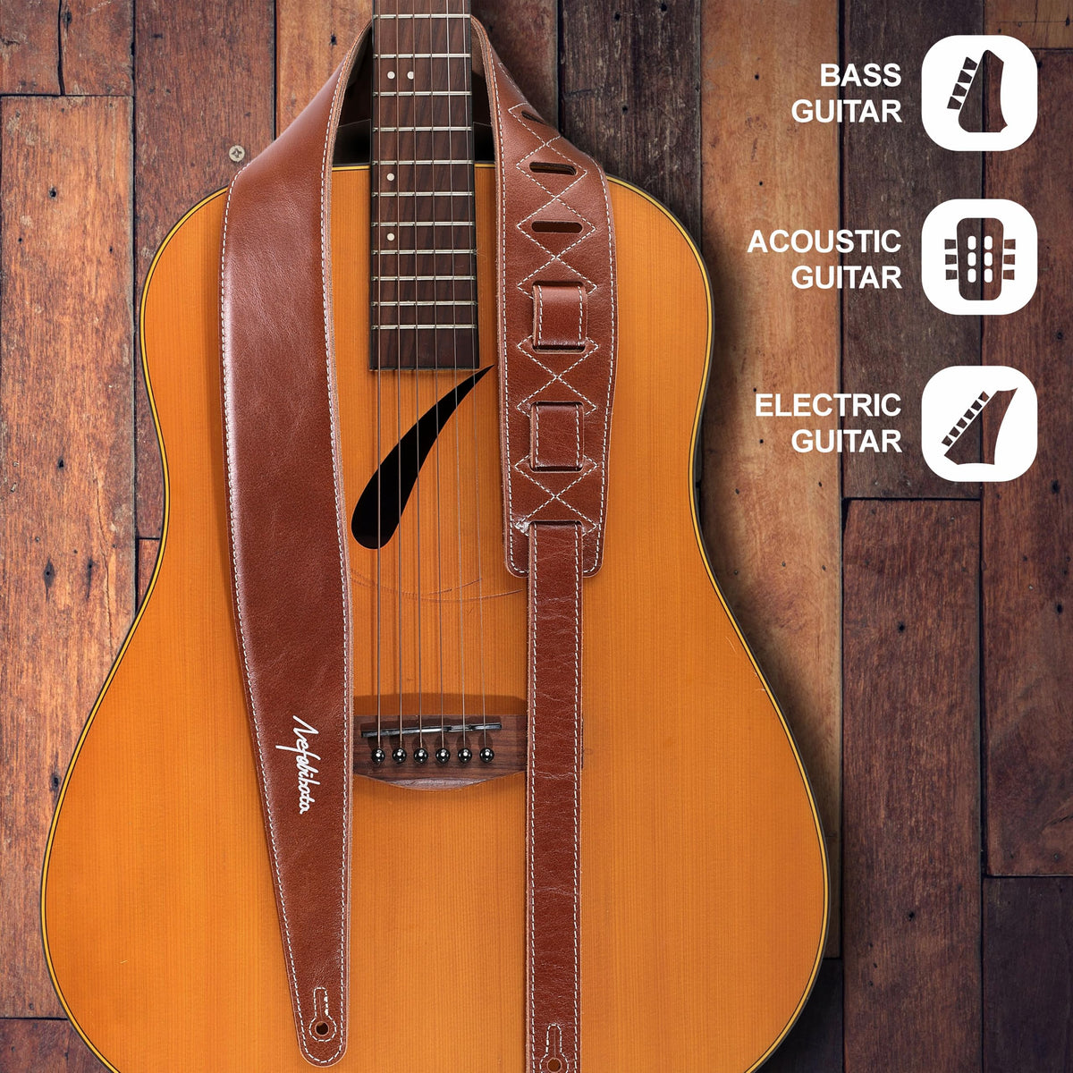 Nefelibata Guitar Strap 2.5", Head Layer Cowhide Leather Guitar Straps with Foam Padding for Bass, Electric, and Acoustic Guitars
