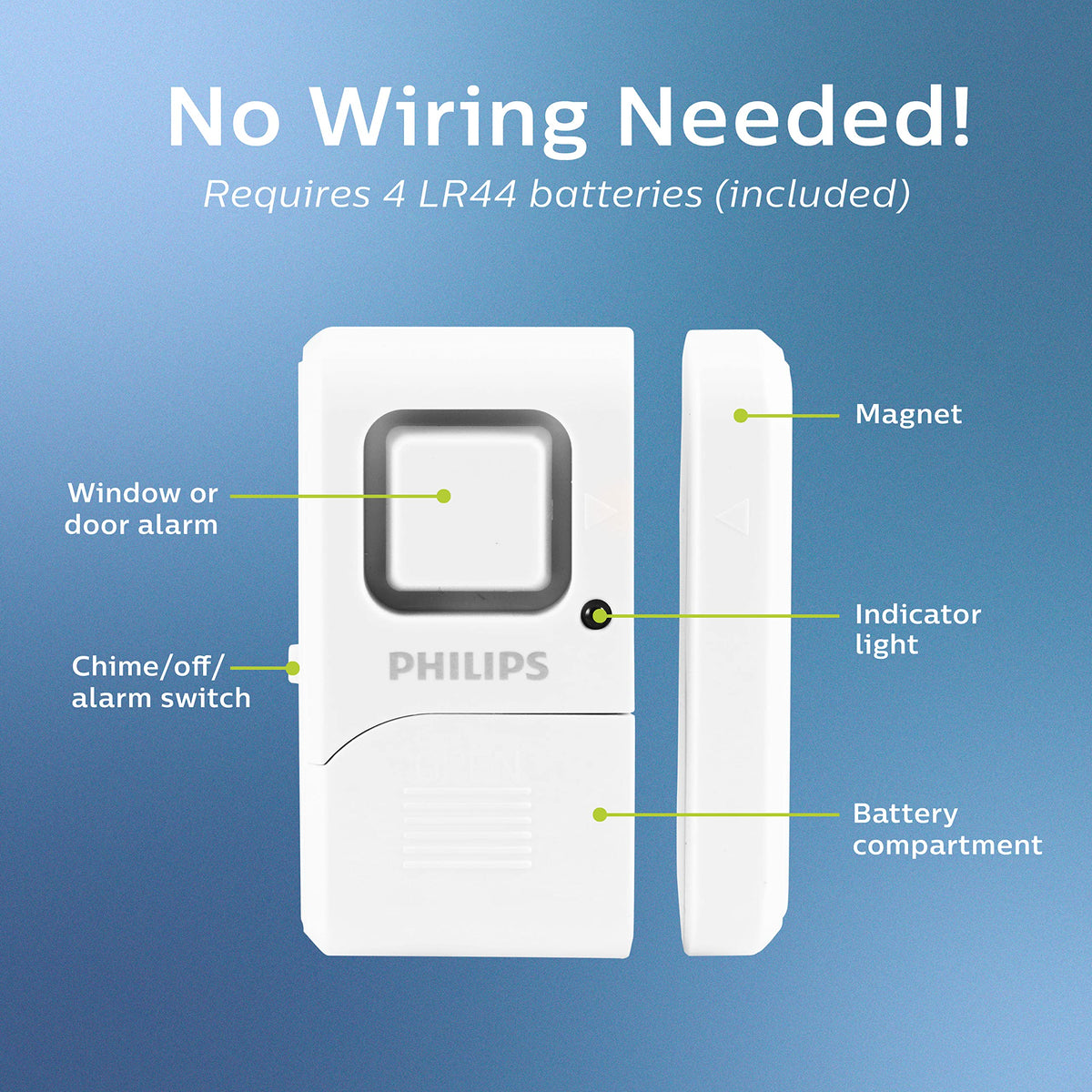 Philips Personal Security Window and Door Alarm, 4 Pack, Wireless Chime
