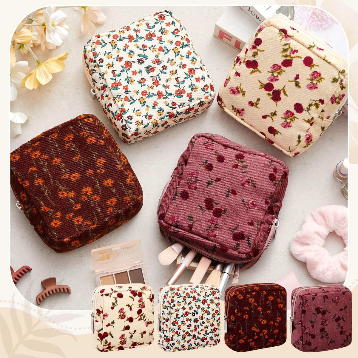 Abbylike 4 Pcs Floral Makeup Bag Cosmetic Bag with Zipper Portable Small Pouches for Purse Toiletry Mini Pouch Cute Mini Makeup Purse for Coin Essentials Items Women(Rose) - thewildfolk Abbylike 4 Pcs Floral Makeup Bag Cosmetic Bag with Zipper Portable Small Pouches for Purse Toiletry Mini Pouch Cute Mini Makeup Purse for Coin Essentials Items Women(Rose)