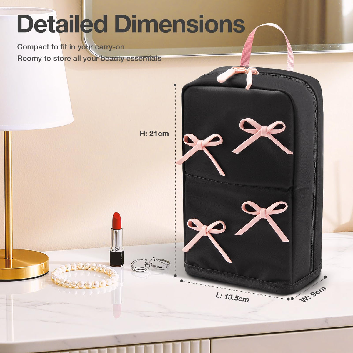 Abiudeng Stand Up Travel Makeup Bag, Small Black Waterproof Cosmetic Case with Brush Compartment & Elastic Holders for Makeup Essentials - thewildfolk Abiudeng Stand Up Travel Makeup Bag, Small Black Waterproof Cosmetic Case with Brush Compartment & Elastic Holders for Makeup Essentials