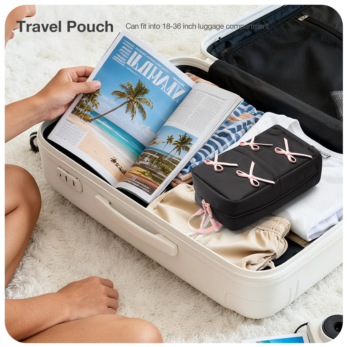 Abiudeng Stand Up Travel Makeup Bag, Small Black Waterproof Cosmetic Case with Brush Compartment & Elastic Holders for Makeup Essentials - thewildfolk Abiudeng Stand Up Travel Makeup Bag, Small Black Waterproof Cosmetic Case with Brush Compartment & Elastic Holders for Makeup Essentials