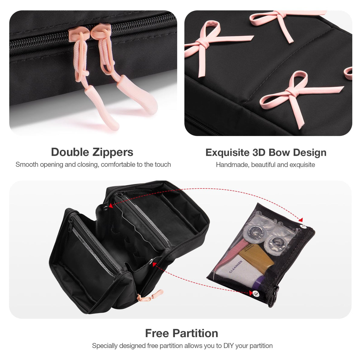 Abiudeng Stand Up Travel Makeup Bag, Small Black Waterproof Cosmetic Case with Brush Compartment & Elastic Holders for Makeup Essentials - thewildfolk Abiudeng Stand Up Travel Makeup Bag, Small Black Waterproof Cosmetic Case with Brush Compartment & Elastic Holders for Makeup Essentials