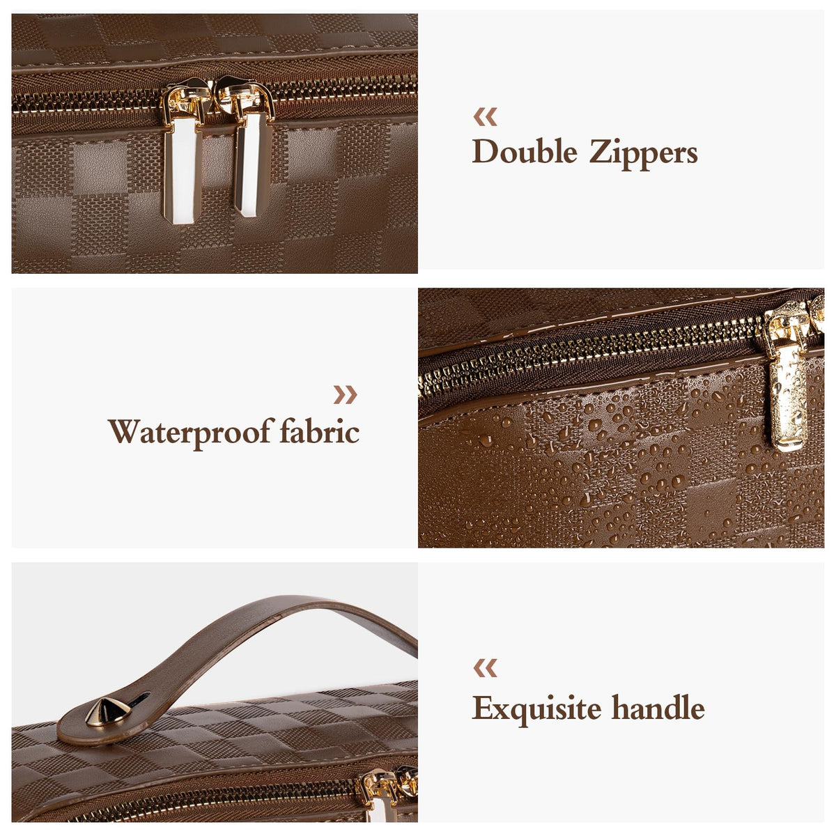 Abiudeng Travel Makeup Bag,Large Capacity Toiletry Bag Cosmetic Bags for Travel Essentials,Waterproof Portable Pouch Open Flat Makeup bag Organizer with Divider and Handle(Checkered-Brown) - thewildfolk Abiudeng Travel Makeup Bag,Large Capacity Toiletry Bag Cosmetic Bags for Travel Essentials,Waterproof Portable Pouch Open Flat Makeup bag Organizer with Divider and Handle(Checkered-Brown)