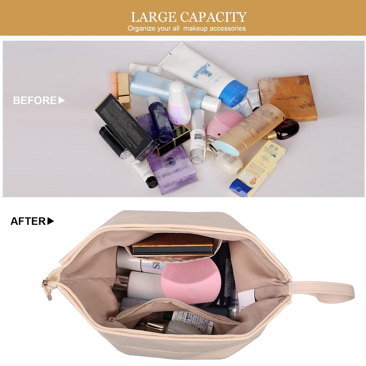 Abiudeng Waterproof Double Layer Makeup Bag for Women, Large Capacity Faux Leather Travel Cosmetic Bag with Compartments & Brush Holder, Portable Makeup Organizer for Traveling Gift for women - thewildfolk Abiudeng Waterproof Double Layer Makeup Bag for Women, Large Capacity Faux Leather Travel Cosmetic Bag with Compartments & Brush Holder, Portable Makeup Organizer for Traveling Gift for women