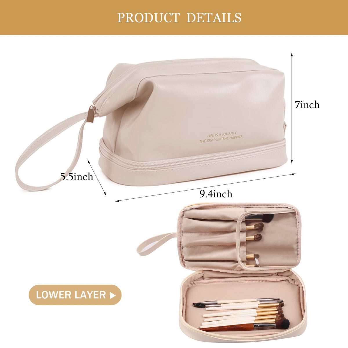 Abiudeng Waterproof Double Layer Makeup Bag for Women, Large Capacity Faux Leather Travel Cosmetic Bag with Compartments & Brush Holder, Portable Makeup Organizer for Traveling Gift for women - thewildfolk Abiudeng Waterproof Double Layer Makeup Bag for Women, Large Capacity Faux Leather Travel Cosmetic Bag with Compartments & Brush Holder, Portable Makeup Organizer for Traveling Gift for women