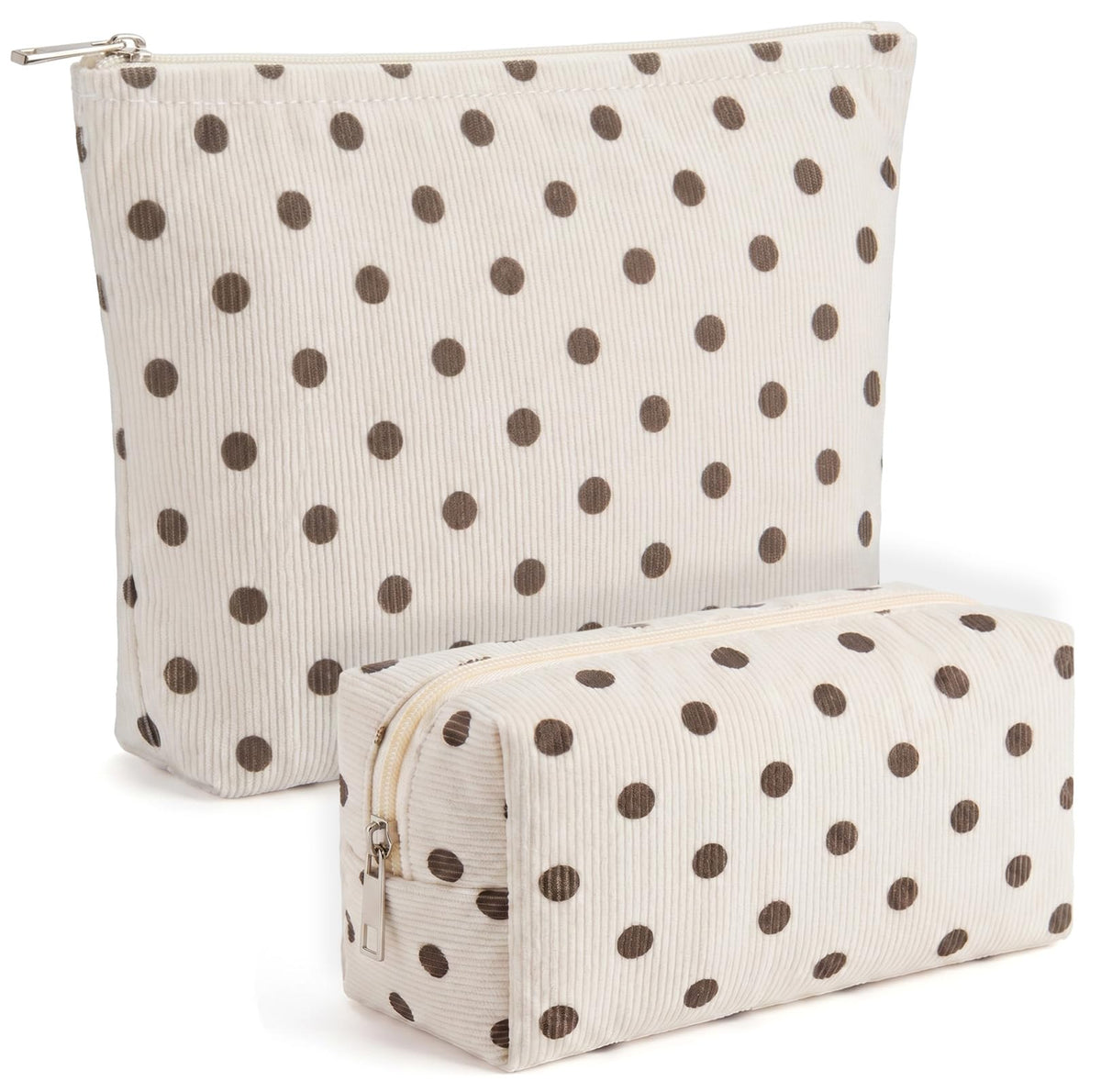 Aliceset 2 Pcs Makeup Bag Set Corduroy Cosmetic Pouch for Purse Large Travel Toiletry Bag Design Aesthetic Cotton Zipper Organizer for Women Gift Beauty Essentials(Polka Dot Beige) - thewildfolk Aliceset 2 Pcs Makeup Bag Set Corduroy Cosmetic Pouch for Purse Large Travel Toiletry Bag Design Aesthetic Cotton Zipper Organizer for Women Gift Beauty Essentials(Polka Dot Beige)