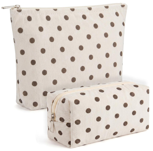 Aliceset 2 Pcs Makeup Bag Set Corduroy Cosmetic Pouch for Purse Large Travel Toiletry Bag Design Aesthetic Cotton Zipper Organizer for Women Gift Beauty Essentials(Polka Dot Beige) - thewildfolk Aliceset 2 Pcs Makeup Bag Set Corduroy Cosmetic Pouch for Purse Large Travel Toiletry Bag Design Aesthetic Cotton Zipper Organizer for Women Gift Beauty Essentials(Polka Dot Beige)