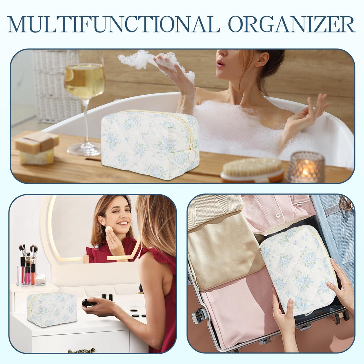 AMZMA Quilted Makeup Pouch,Cotton Puffy Makeup Bag, Coquette Cosmetic Bag for Women and Girls, Aesthetic Organizer Bag, Cute Flower Travel Toiletry Bag - thewildfolk AMZMA Quilted Makeup Pouch,Cotton Puffy Makeup Bag, Coquette Cosmetic Bag for Women and Girls, Aesthetic Organizer Bag, Cute Flower Travel Toiletry Bag