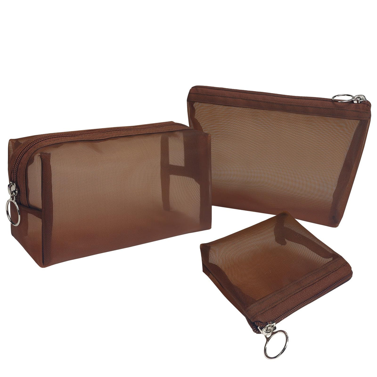 Aosbos 3-Pack Mesh Cosmetic Bag Set – Travel Makeup Pouch with Zipper, Lightweight Organizer for Toiletries – Durable & Breathable Nylon Mesh Bags, Brown - thewildfolk Aosbos 3-Pack Mesh Cosmetic Bag Set – Travel Makeup Pouch with Zipper, Lightweight Organizer for Toiletries – Durable & Breathable Nylon Mesh Bags, Brown